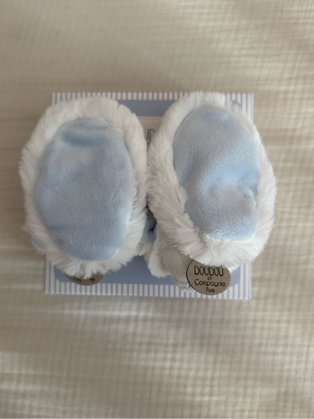 Doudou Et Compagnie Paris Lamb Rattle Bootie Slippers- Light Blue- NIB- Newborn - Picture 4 of 7